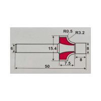 Фреза внутренний радиус тонкий упор, кромочная, R=3.2 мм, D=15.4x7.5x50 мм, S=6 мм PROCUT 301602SP