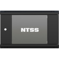 Шкаф настенный телекоммуникационный NTSS W 9U 600x600x500мм, 2 профиля 19, дверь стеклянная, боковые стенки съемные, задняя стенка, разобранный, черный RAL 9005 NTSS-W9U6060GS-BL