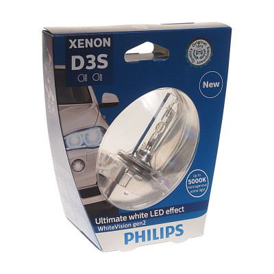 Автолампа PHILIPS D3S 35 PK32d-5+120% XENON WHITE VISION gen2 5000K 42V /1/2 P-42403WHV2бл