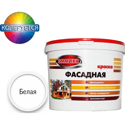 Фасадная краска для наружных работ по дереву Эммикс матовая, белая, 25 кг 4690417047277
