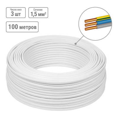 Провод TDM ELECTRIC ПУСП 3х1,5 100м, белый Народный SQ0126-0004