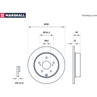 Тормозной диск задний Toyota RAV4 III, IV 05- MARSHALL M2000540