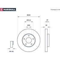 Тормозной диск передний Nissan Primera III P12 02- / X-Trail I, II 01- / Almera Tino 00- MARSHALL M2000446