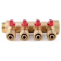 Коллектор с шаровыми кранами PROFACTOR в/н 1" х 4 вых 16 цанга PF MVP 267.4