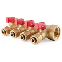 Коллектор с шаровыми кранами PROFACTOR в/н 1" х 4 вых 16 цанга PF MVP 267.4