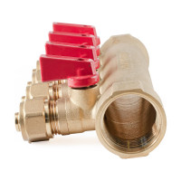 Коллектор с шаровыми кранами PROFACTOR в/н 1" х 4 вых 16 цанга PF MVP 267.4