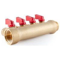 Коллектор с шаровыми кранами PROFACTOR в/н 1" х 4 вых 16 цанга PF MVP 267.4