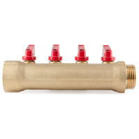 Коллектор с шаровыми кранами PROFACTOR в/н 1" х 4 вых 16 цанга PF MVP 267.4