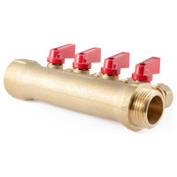 Коллектор с шаровыми кранами PROFACTOR в/н 1" х 4 вых 16 цанга PF MVP 267.4