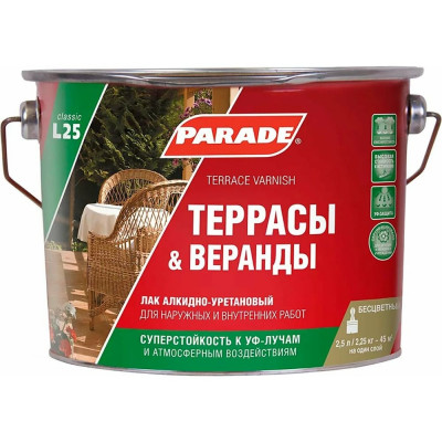 Алкидно-уретановый лак PARADE L25 Террасы & Веранды 90003467434