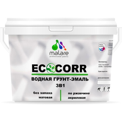 Водная грунт-эмаль для металлических поверхностей MALARE EcoCorr горький шоколад, 2 кг 2036770786415