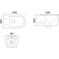 Подвесной безободковый унитаз Azario GENO с сиденьем дюропласт, 490х360х360 мм AZ2196D