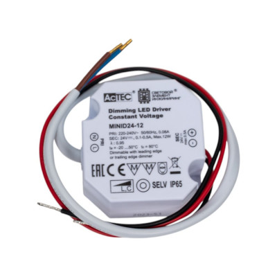 Блок питания AcTEC 24В, 12Вт, IP65, 0.1-0.5A, димм., Triac, 50x48x24мм MINID24-12