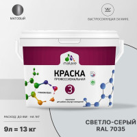 Краска для обоев, стен и потолков MALARE Евро №3, светло-серый, 9 л КЕВРО3СВСМ1300