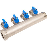 Коллектор HENCO 1" с синими шаровыми кранами, 3/4"НР евроконус, 1"-4xEK14,16,18,20 VB060504-BLAUW