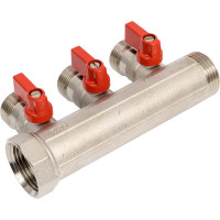 Коллектор HENCO 1" с красными шаровыми кранами, 3/4"НР евроконус, 1"-3xEK14,16,18,20 VB060503-ROOD