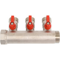 Коллектор HENCO 1" с красными шаровыми кранами, 3/4"НР евроконус, 1"-3xEK14,16,18,20 VB060503-ROOD