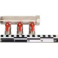 Коллектор HENCO 1" с красными шаровыми кранами, 3/4"НР евроконус, 1"-3xEK14,16,18,20 VB060503-ROOD