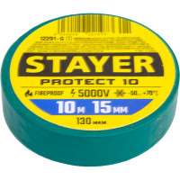 Изоляционная лента STAYER Protect-10 ПВХ 10 м х 15 мм, 5000 В, зеленая 12291-G_z01