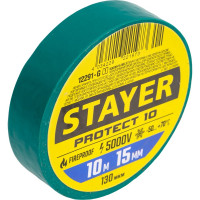 Изоляционная лента STAYER Protect-10 ПВХ 10 м х 15 мм, 5000 В, зеленая 12291-G_z01