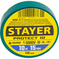 Изоляционная лента STAYER Protect-10 ПВХ 10 м х 15 мм, 5000 В, зеленая 12291-G_z01