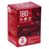 Электрическая гирлянда Сноубум вьюн 14м, 180 LED,мультицвет, 8 режимов, ПВХ, черный, 220В 384-035