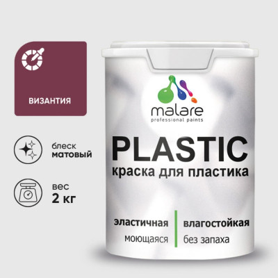 Акриловая краска для пластика MALARE Plastic для ПВХ, для подоконников и откосов, без запаха, матовая, византия, 2 кг КПЛСТАВИЗМ0200