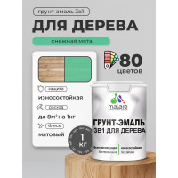 Грунт-Эмаль MALARE 3 в 1 для деревянных поверхностей, акриловая, моющаяся, без запаха, матовая, снежная мята, 1 кг ГЭДЕРАСНММ0100