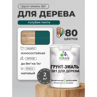 Грунт-Эмаль MALARE 3 в 1 для деревянных поверхностей, акриловая, моющаяся, без запаха, матовая, голубая пихта, 2 кг ГЭДЕРАГОПМ0200