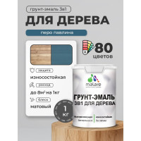 Грунт-Эмаль MALARE 3 в 1 для деревянных поверхностей, акриловая, моющаяся, без запаха, матовая, перо павлина, 1 кг ГЭДЕРАПЕПМ0100
