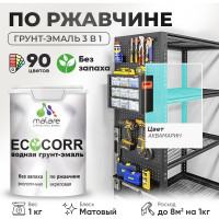 Грунт-Эмаль 3в1 MALARE EcoCorr для металлических поверхностей, акриловая быстросохнущая без запаха, матовая, аквамарин, 1 кг ГЭЭКОАКВМ0100