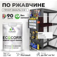 Грунт-Эмаль 3в1 MALARE EcoCorr для металлических поверхностей, акриловая быстросохнущая без запаха, матовая, горький шоколад, 1 кг ГЭЭКОГОШМ0100