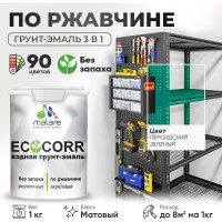 Грунт-Эмаль 3в1 MALARE EcoCorr для металлических поверхностей, акриловая быстросохнущая без запаха, матовая, персидский зеленый, 1 кг ГЭЭКОПЕЗМ0100