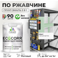 Грунт-Эмаль 3в1 MALARE EcoCorr для металлических поверхностей, акриловая быстросохнущая без запаха, матовая, линия ветра, 1 кг ГЭЭКОЛИВМ0100