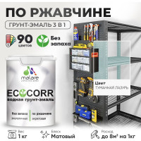 Грунт-Эмаль 3в1 MALARE EcoCorr для металлических поверхностей, акриловая быстросохнущая без запаха, матовая, туманная лазурь, 1 кг ГЭЭКОТУЛМ0100