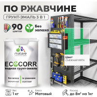 Грунт-Эмаль 3в1 MALARE EcoCorr для металлических поверхностей, акриловая быстросохнущая без запаха, матовая, снежная мята, 1 кг ГЭЭКОСНММ0100