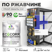Грунт-Эмаль 3в1 MALARE EcoCorr для металлических поверхностей, акриловая быстросохнущая без запаха, матовая, индиго, 1 кг ГЭЭКОИНДМ0100