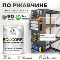 Грунт-Эмаль 3в1 MALARE EcoCorr для металлических поверхностей, акриловая быстросохнущая без запаха, матовая, кварцевый серый, 1 кг ГЭЭКОКВСМ0100
