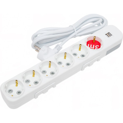 ELBI Myra Удлинитель с/з 6вх с защитными шторками USB 3м (3x1) 527-040203-611