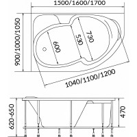 Акриловая ванна 1Marka "DIANA" 150x90, асимметричная правая 01ди1590п