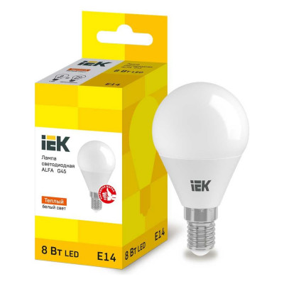 Лампа IEK LED ALFA G45 шар 8Вт 230В 3000К E14 LLA-G45-8-230-30-E14