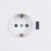 Розетка Nilson 220В, с заземляющим контактом + USB, зарядка 2,1А, 1 порт, moda белый, 21112090
