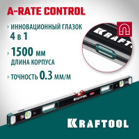 Магнитный сверхпрочный уровень KRAFTOOL A-RATE Control с зеркальным глазком, 1500 мм 34988-150