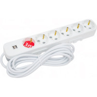 Удлинитель ELBI Myra с заземлением, 6 гнезд, с защитными шторками, USB, 3м, 3x1 527-040203-611