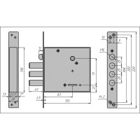 Врезной замок CERBER C2-F 014 3 ригеля, защелка 2183