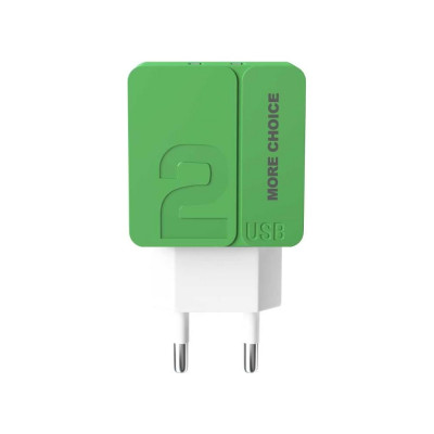 More Choice Сетевое зарядное устройство 2USB 2.4A для Lightning 8-pin 1м NC46i Green