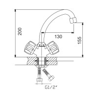 Смеситель д/кухни Gota Rocio с 2-мя рукоятками с высоким изливом креп.гайка Прохлада 1/10 342310-GOTA