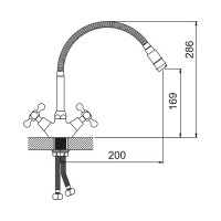 Смеситель д/кухни Gota Rocio с 2-мя рукоятками с выс.гибким изливом креп.гайка Свежесть 312510-GOTA