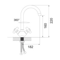 Смеситель д/кухни Gota Rocio с 2-мя рукоятками с высоким изливом креп.гайка Глазурь 1/10 322310-GOTA