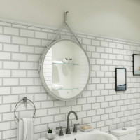 Зеркало с подсветкой на ремне из натуральной белой кожи Art&Max Milan D800 AM-Mil-800-DS-F